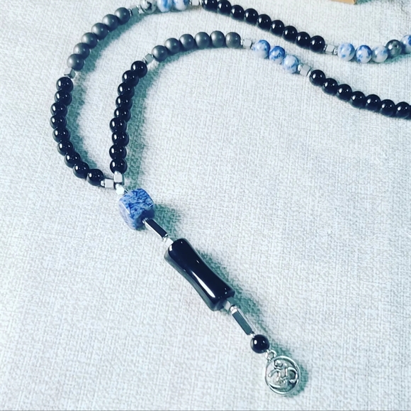 Sodalite, Black Agate Mala 108 Beads necklace - Picture 4 of 5